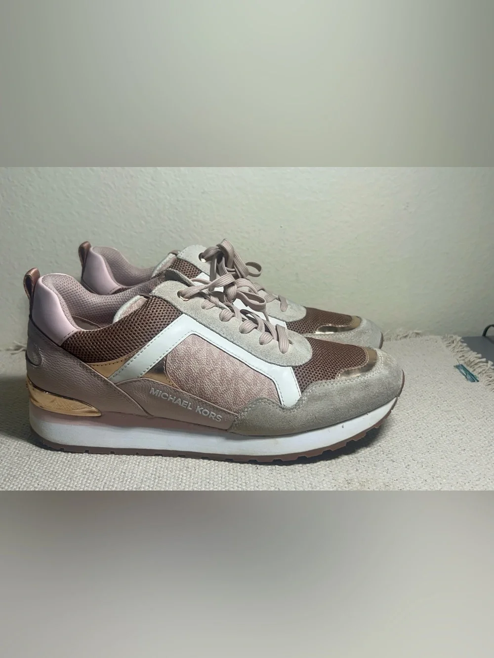 Michael Kors Blush Taupe Mixed-Material Logo Sneakers